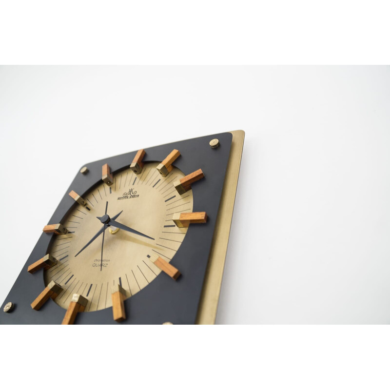 Mid-century brass and wood wall clock by Meister Anker, Germany 1960s