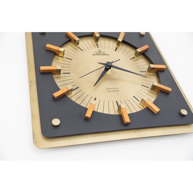 Mid-century brass and wood wall clock by Meister Anker, Germany 1960s