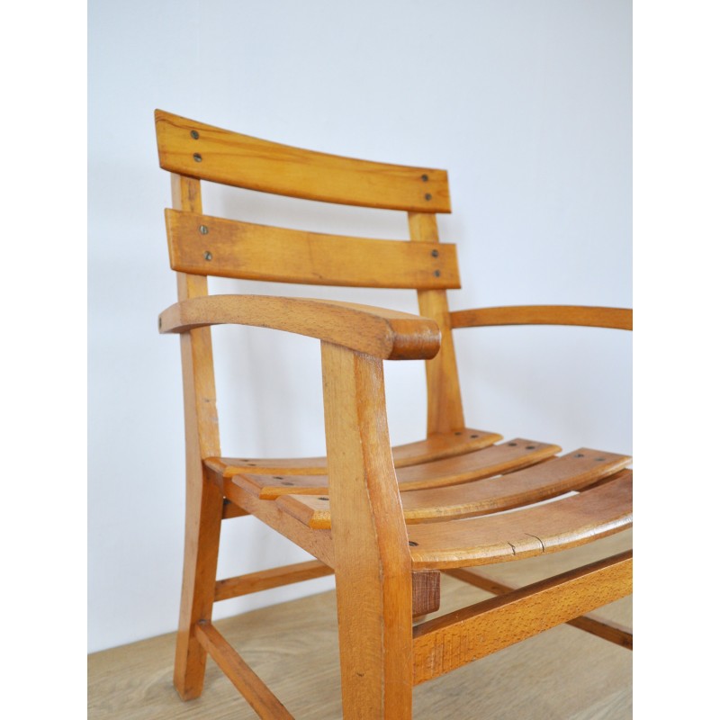 Danish mid-century patinated childrens chair in wood, 1950s
