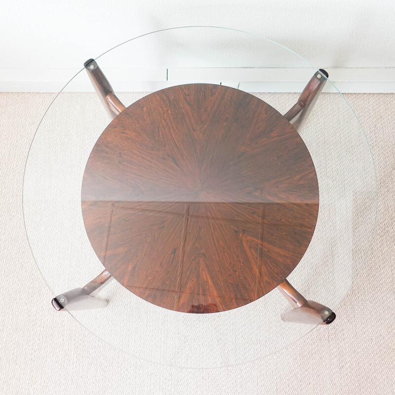 Round vintage coffee table in walnut and glass for Wilhelm Renz, Germany 1960s