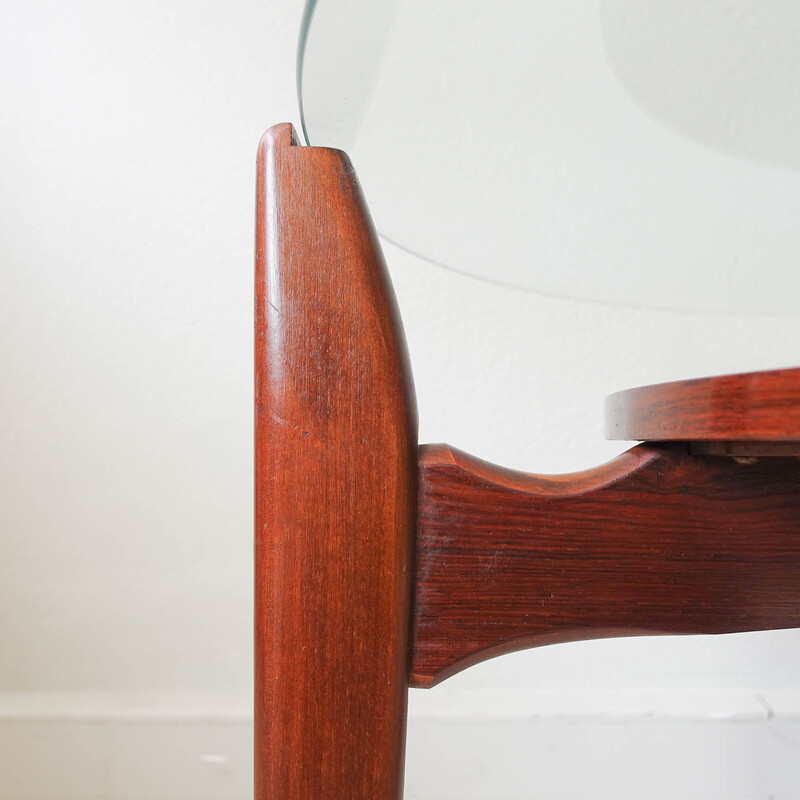 Round vintage coffee table in walnut and glass for Wilhelm Renz, Germany 1960s