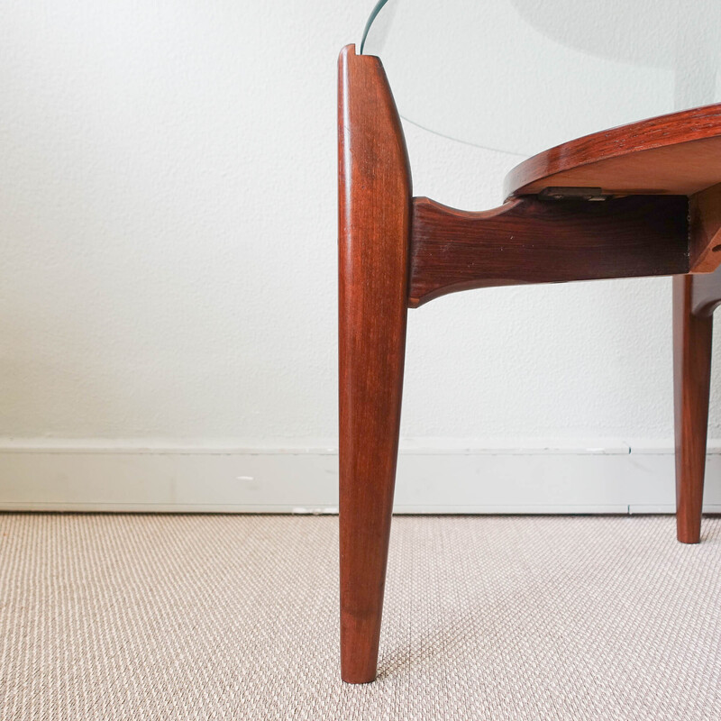 Ronde vintage salontafel in walnoot en glas voor Wilhelm Renz, Duitsland 1960