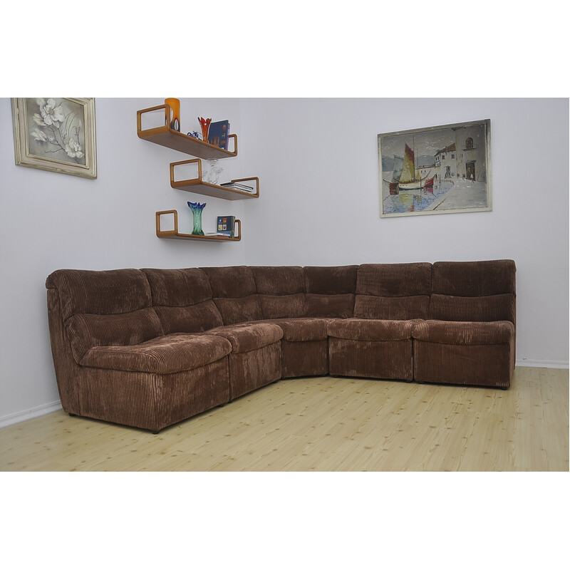 Vintage modular brown corduroy sofa, 1970s