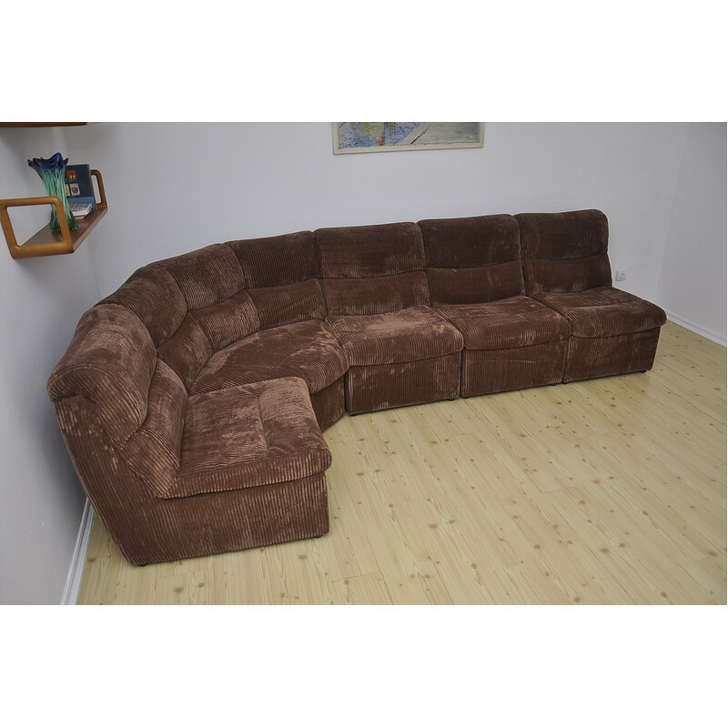 Vintage modular brown corduroy sofa, 1970s