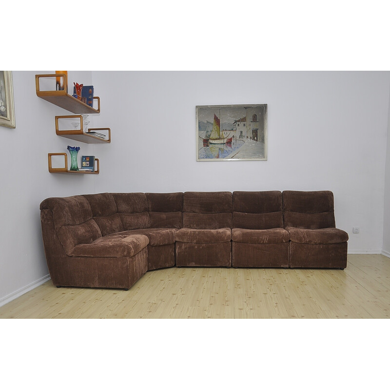 Vintage modular brown corduroy sofa, 1970s