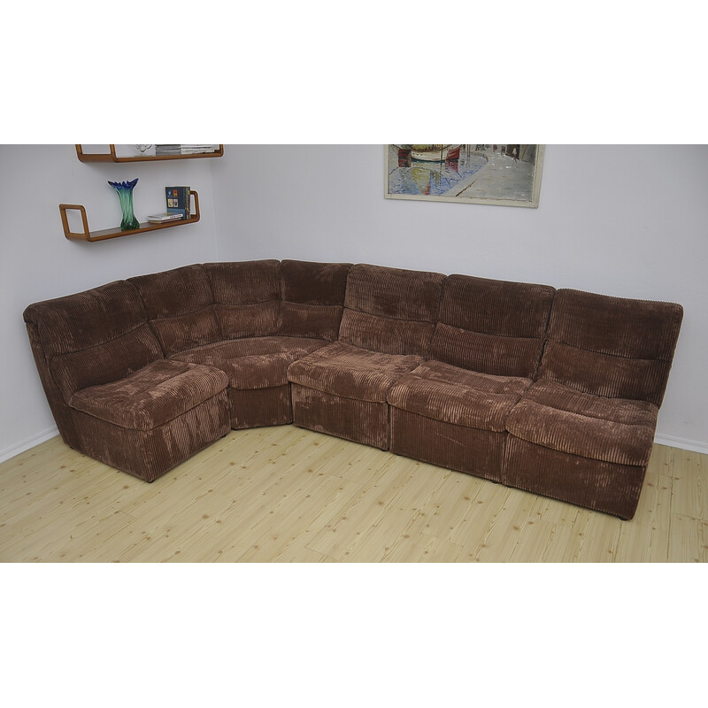 Vintage modular brown corduroy sofa, 1970s
