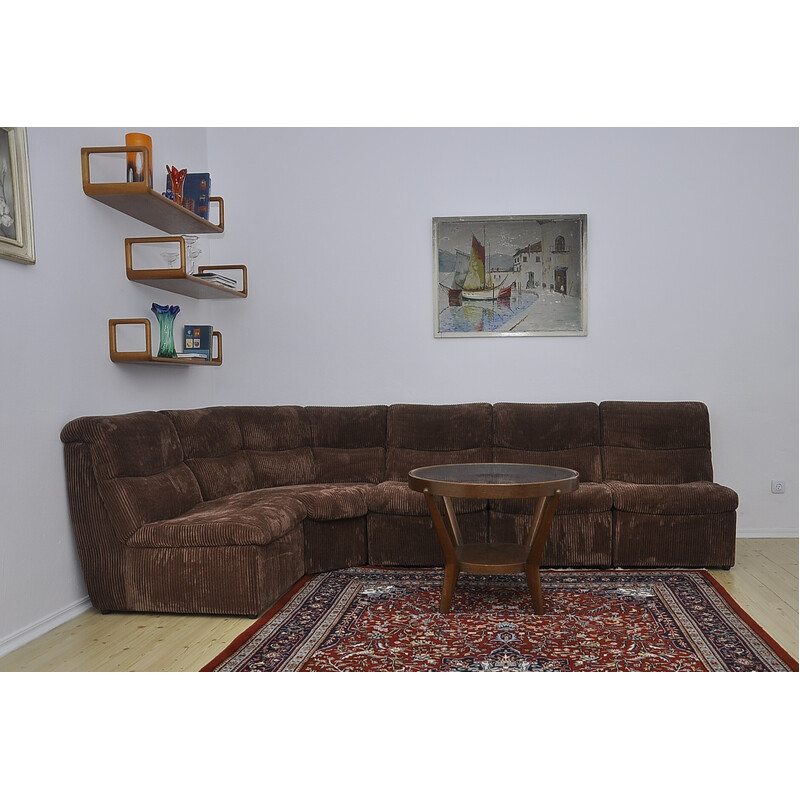 Vintage modular brown corduroy sofa, 1970s