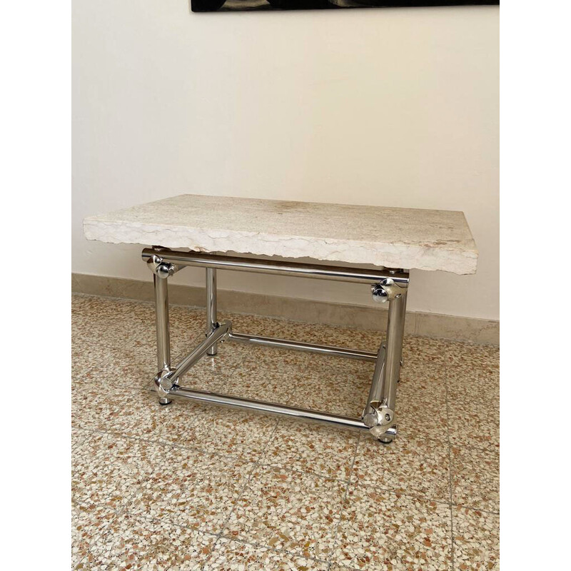 Vintage chrome and travertine coffee table, Italy 1970