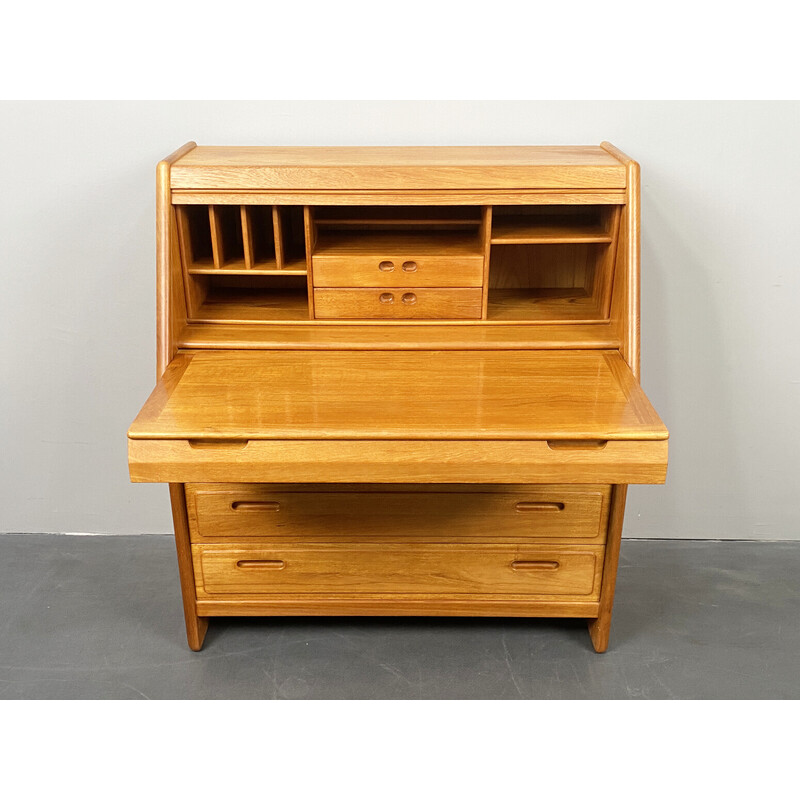 Vintage teak secretary with RollTop by Langeskov, Denmark 1960s