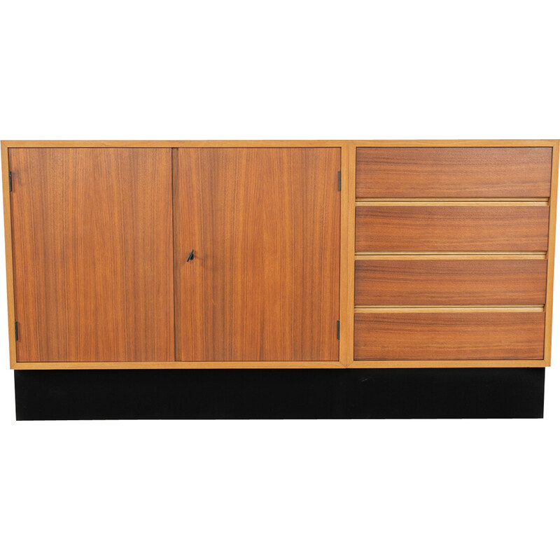 Vintage walnut and black formica lowboard, Germany 1950s