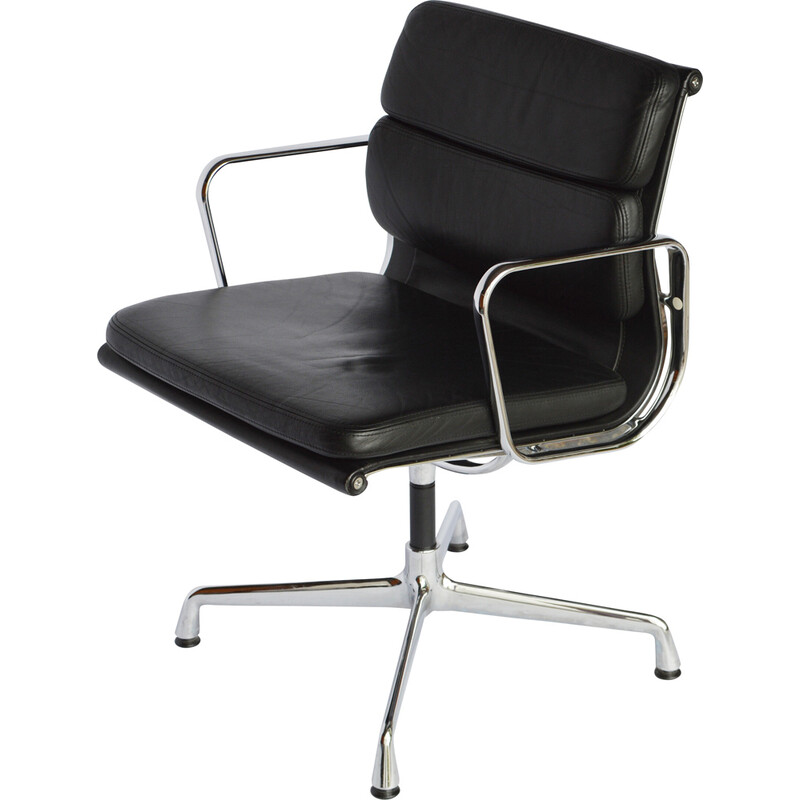 Vintage Eames Ea 208 office chair in chrome and leather by Vitra