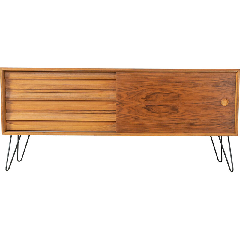 Credenza vintage in noce e formica nera di Lothar Wegner, Germania 1960