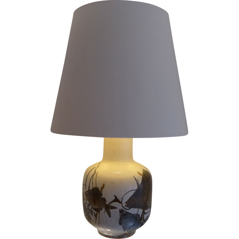 Vintage porcelain and cotton lamp by Nils Thorsson for Royal Copenhagen, 1960s