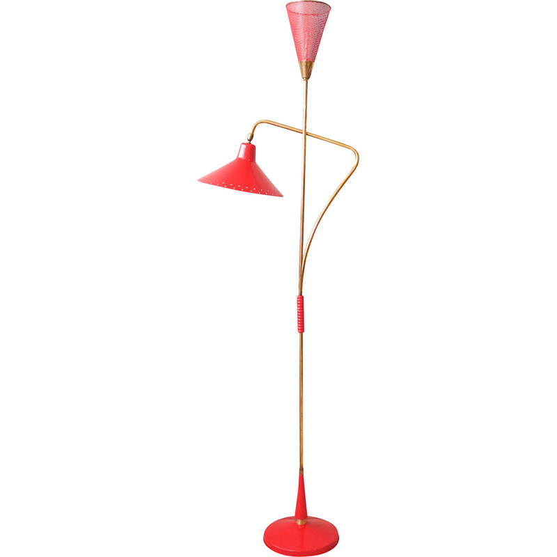 Italian mid-century red brass floor lamp by Giuseppe Ostuni, 1950s