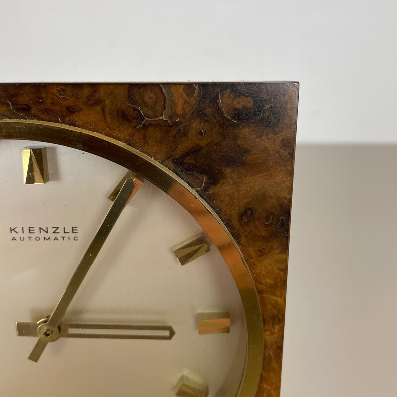 Reloj de sobremesa vintage de nogal y latón para Kienzle, Alemania Años 60