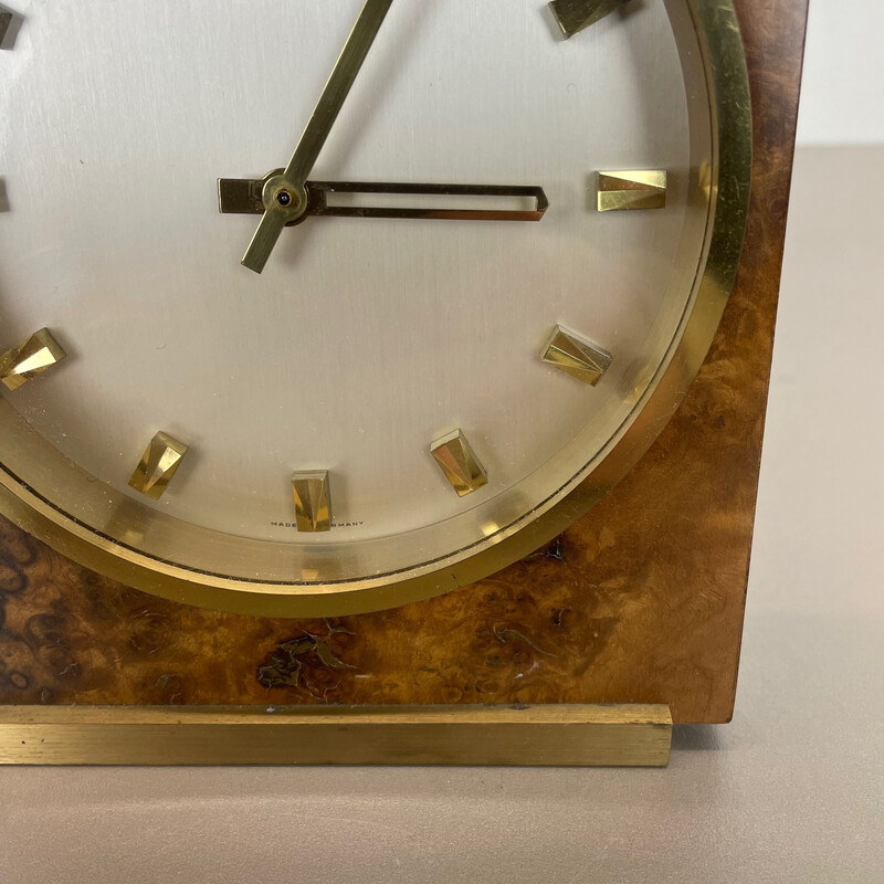 Horloge de table vintage en noyer et laiton pour Kienzle, Allemagne 1960