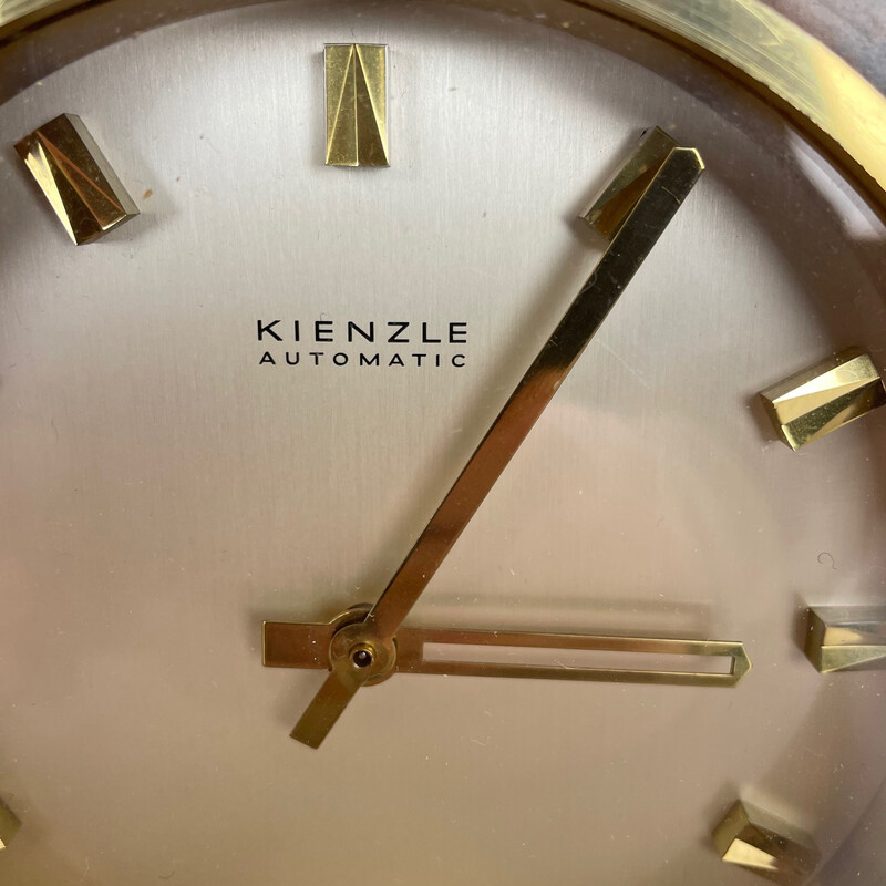 Relógio de mesa Vintage nogueira e latão para Kienzle, Alemanha, anos 60