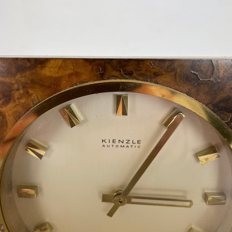 Horloge de table vintage en noyer et laiton pour Kienzle, Allemagne 1960