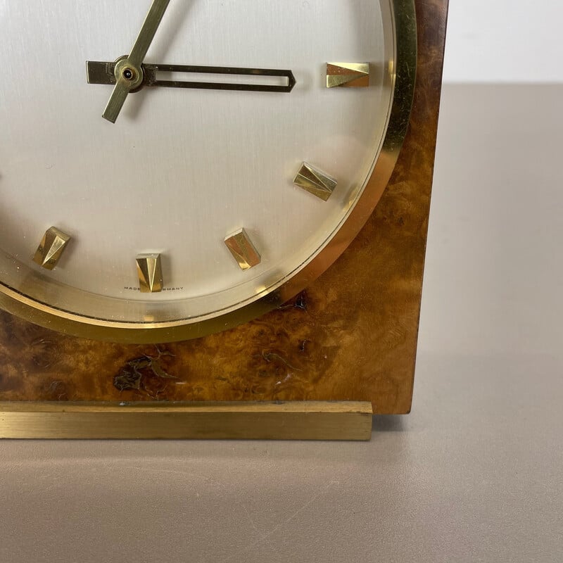 Vintage walnut and brass table clock for Kienzle, Germany 1960s