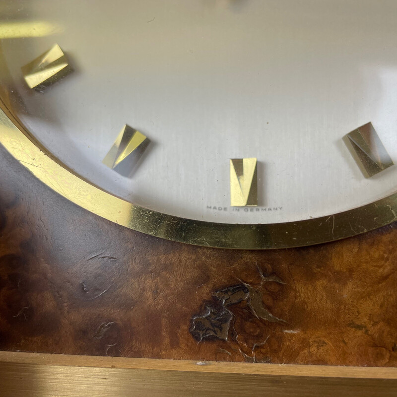 Relógio de mesa Vintage nogueira e latão para Kienzle, Alemanha, anos 60