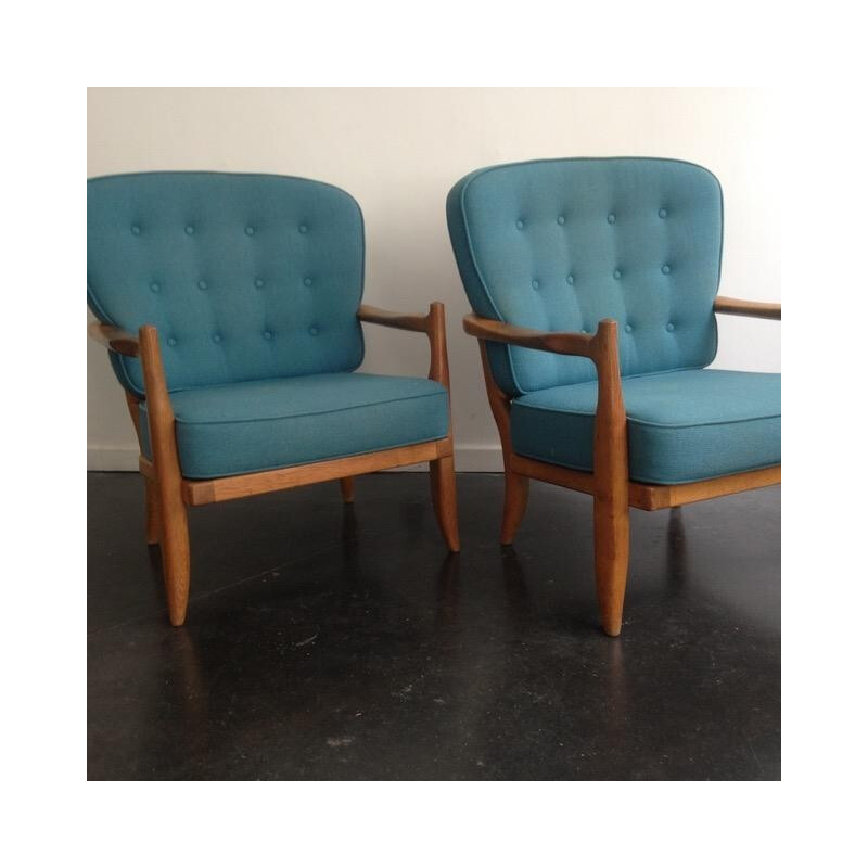 Pair of blue armchairs GUILLERME et CHAMBRON - 1960s