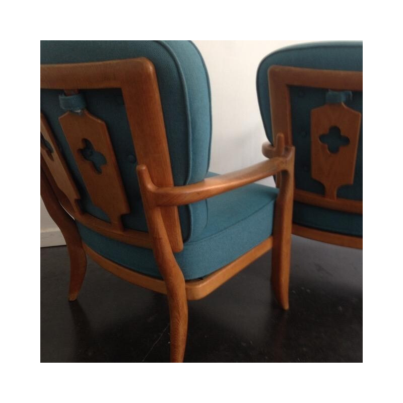 Pair of blue armchairs GUILLERME et CHAMBRON - 1960s