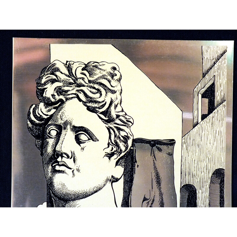 Vintage silkscreen "il canto d'amore" in metal and gilded wood by De Chirico Giorgio, 1980s