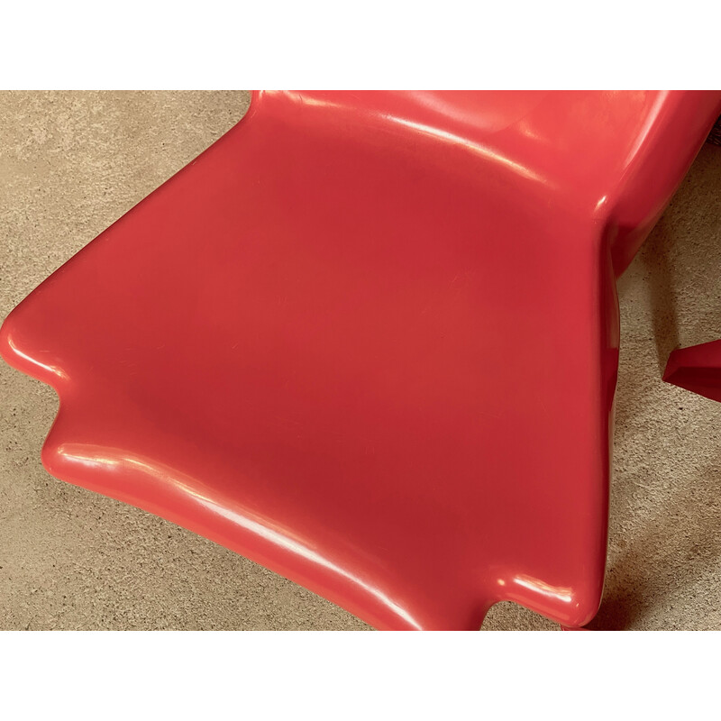 Pair of vintage stacking chairs "Ba 1171" in coral red fiberglass by Helmut Bätzner for Bofinger, Germany 1960s