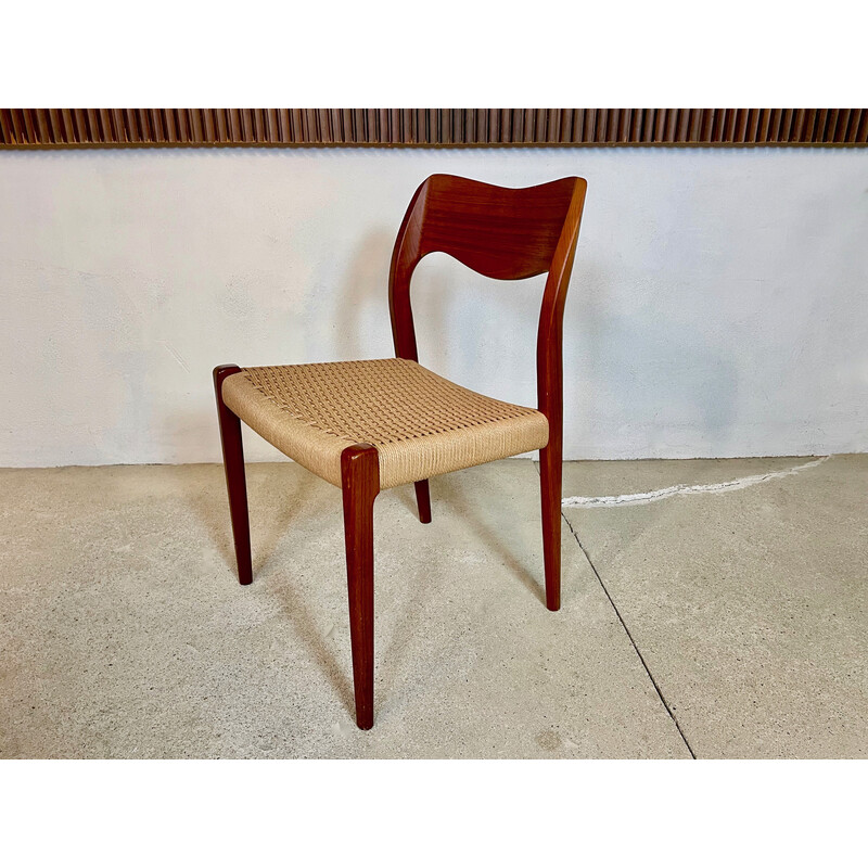 Vintage 71 teak chair with paper cord seat by Niels O. Møller for J.l. Møllers, Denmark 1951s