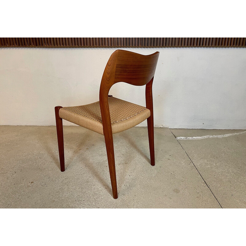 Sedia vintage 71 in teak con seduta in corda di carta di Niels O. Møller per J.l. Møllers, Danimarca, 1951