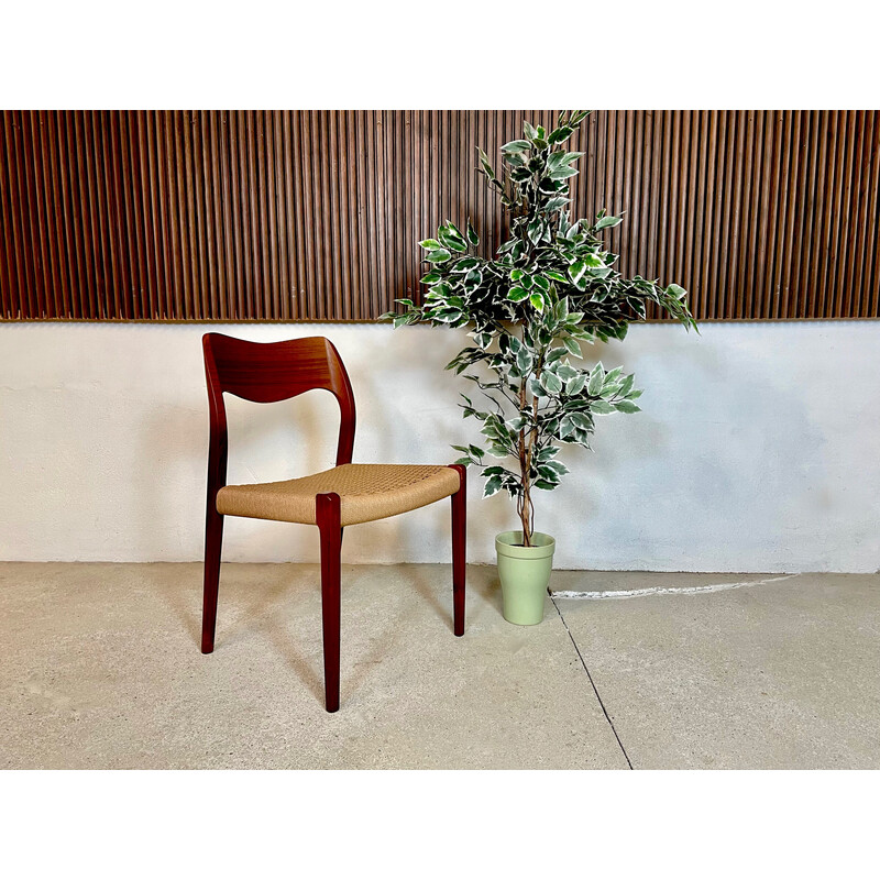 Vintage 71 teak chair with paper cord seat by Niels O. Møller for J.l. Møllers, Denmark 1951s