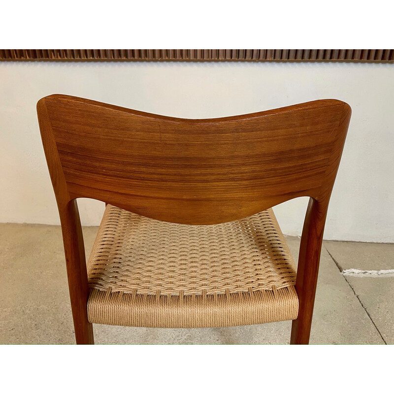 Vintage 71 teak chair with paper cord seat by Niels O. Møller for J.l. Møllers, Denmark 1951s