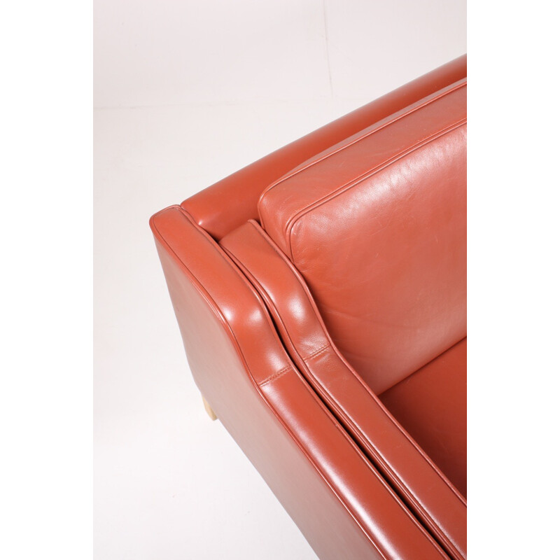 Red Danish Three-Seater Leather Sofa from Stouby - 1980s