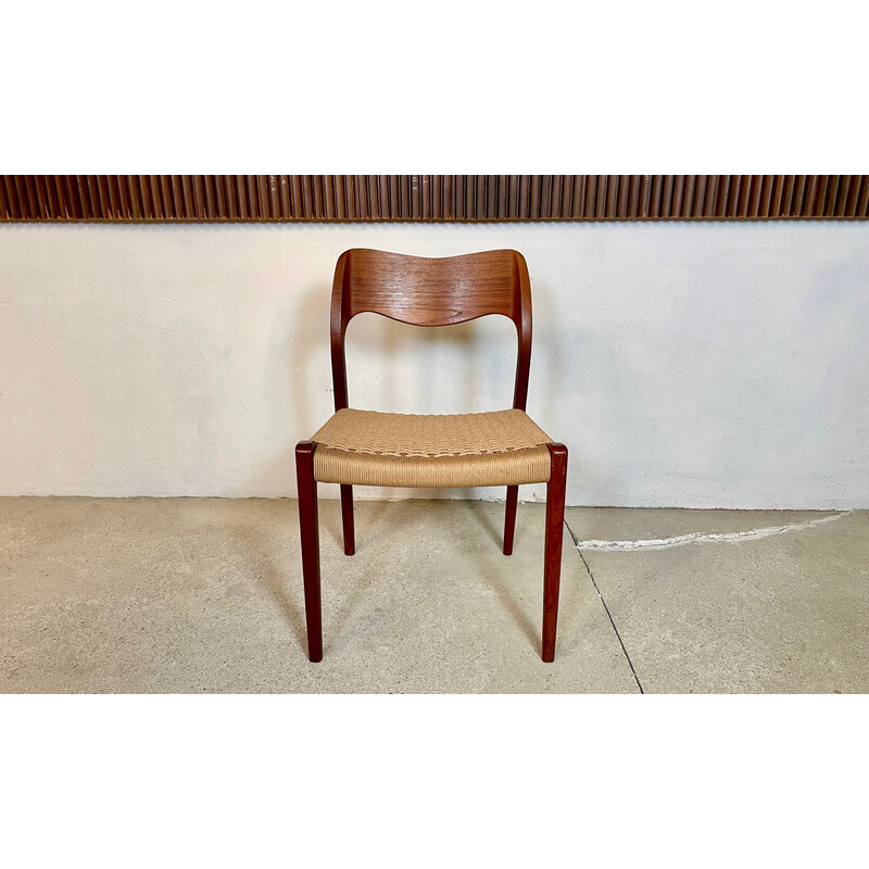 Vintage 71 teak chair with paper cord seat by Niels O. Møller for J.l. Møllers, Denmark 1951s