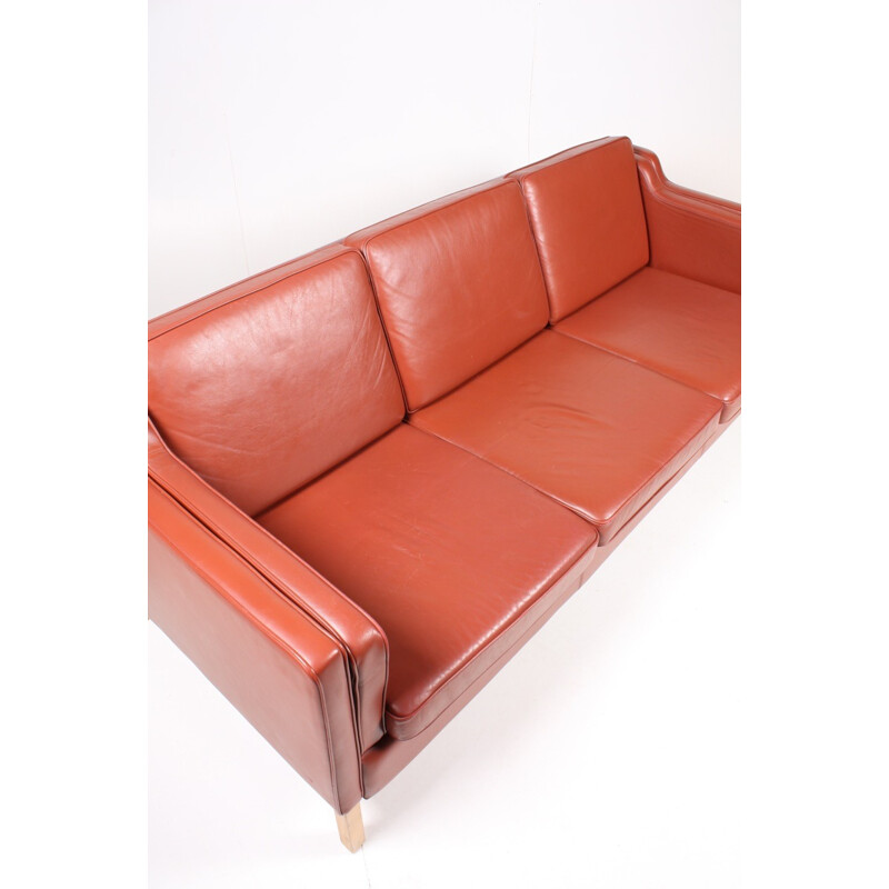 Red Danish Three-Seater Leather Sofa from Stouby - 1980s