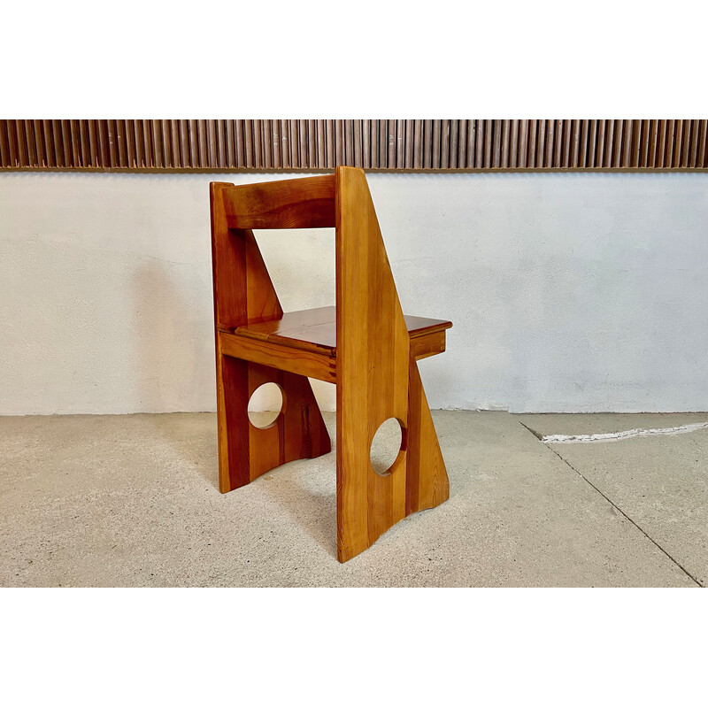 Vintage brutalist pine chair by Gilbert Marklund for Furusnickarn, Sweden 1970s