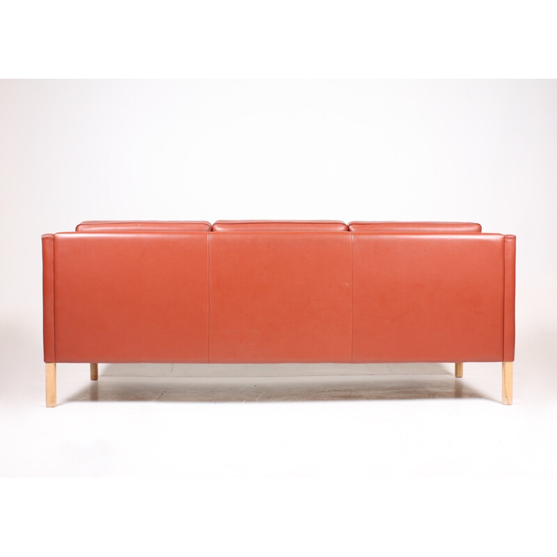 Red Danish Three-Seater Leather Sofa from Stouby - 1980s