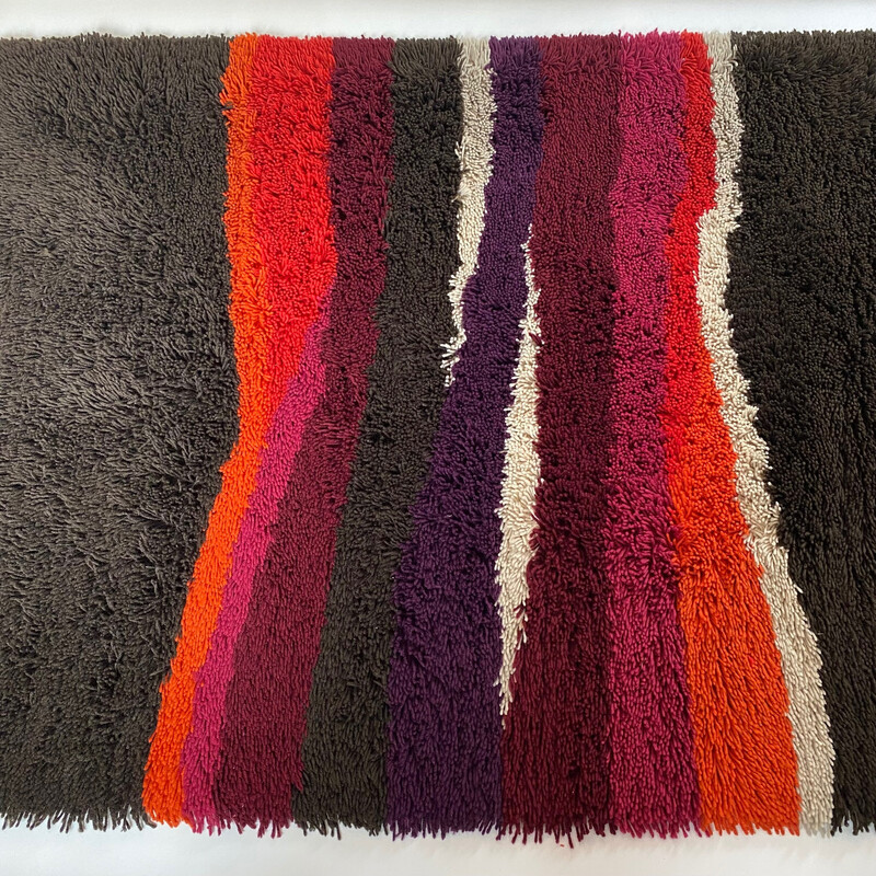 Vintage colorful stripes high pile rug by Desso, Netherlands 1970s