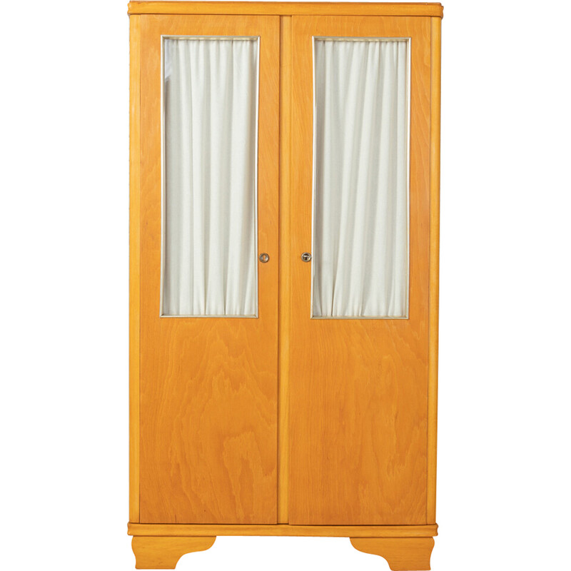 Vintage ashwood linen cabinet with two doors, Germany 1950