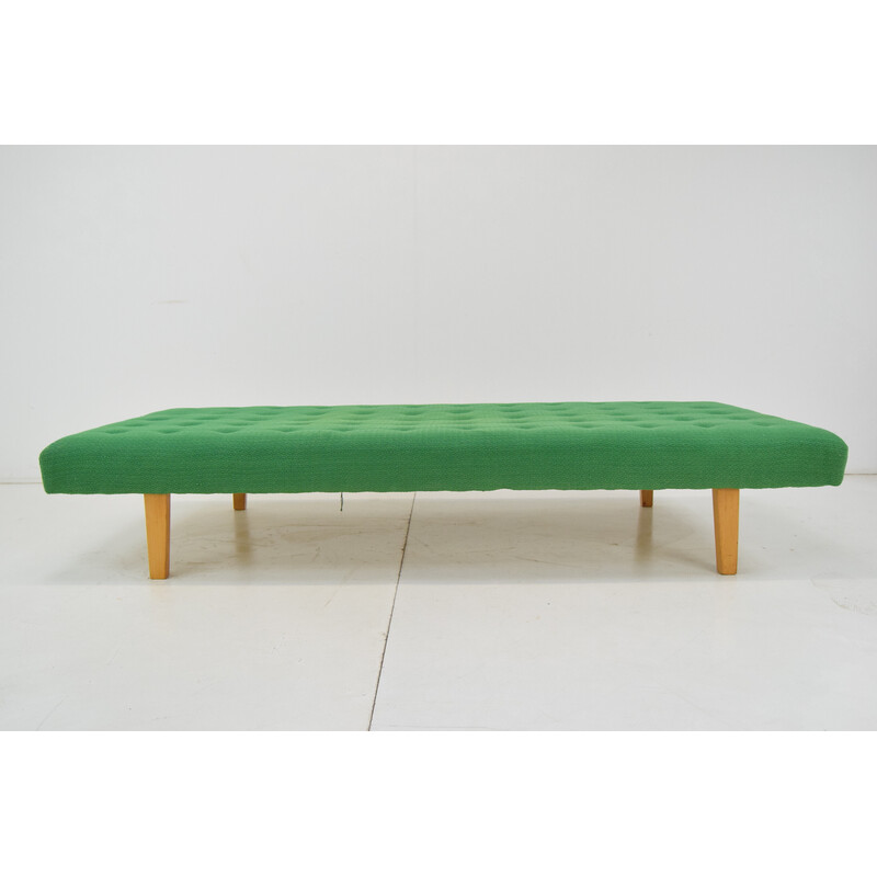 Mid-century wood and fabric daybed, Czechoslovakia 1970s