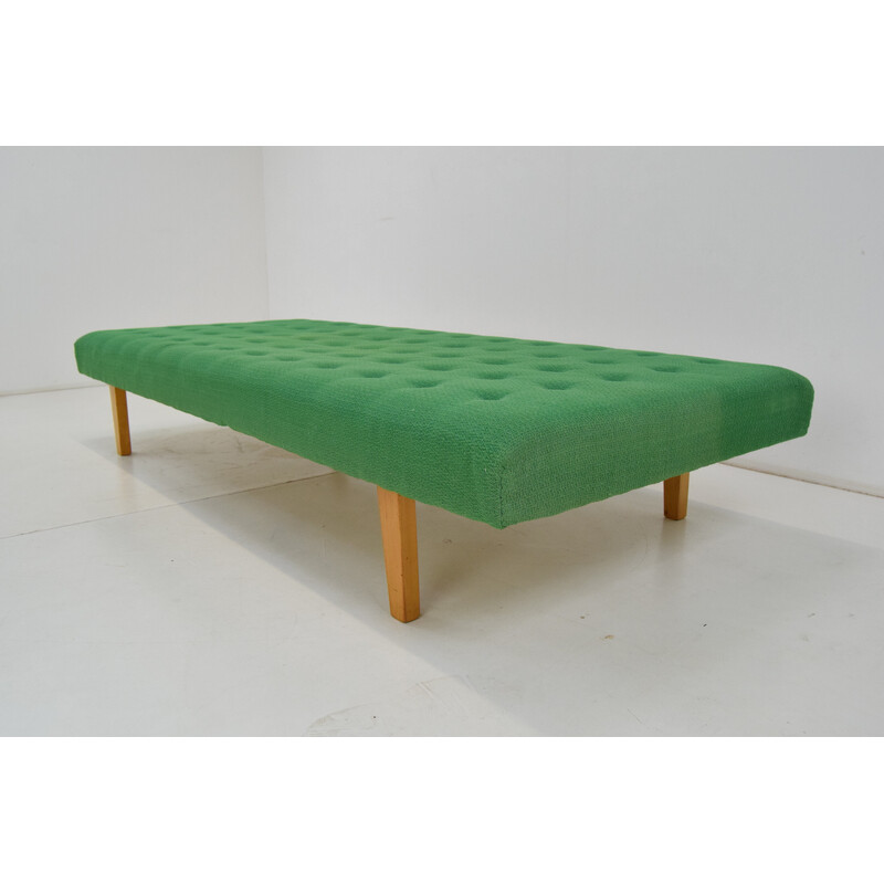 Mid-century wood and fabric daybed, Czechoslovakia 1970s