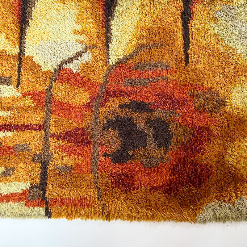 Vintage abstract Scandinavian high pile Rya rug, Sweden 1960s