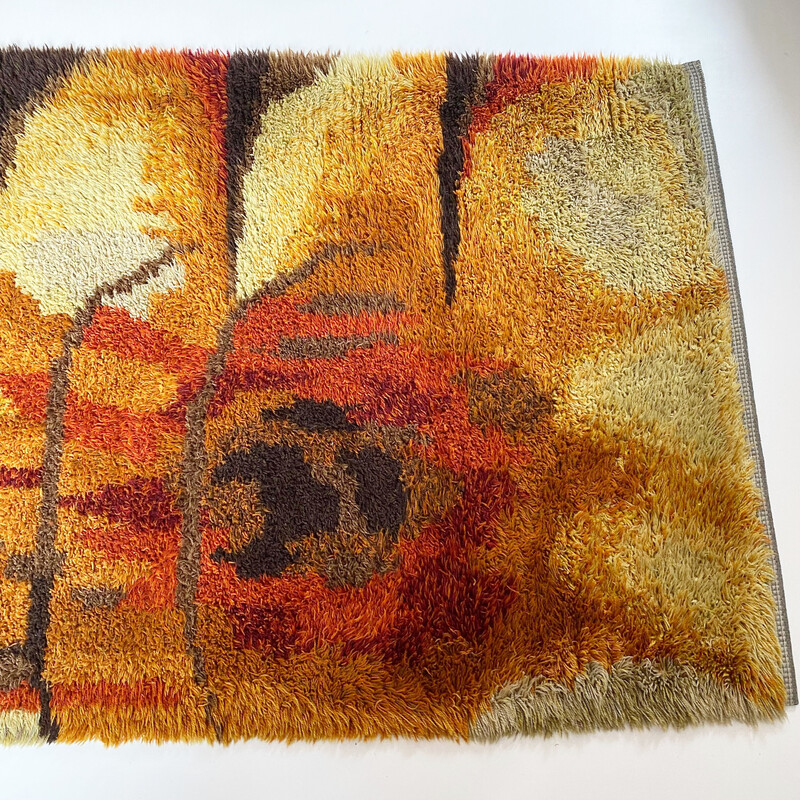 Vintage abstract Scandinavian high pile Rya rug, Sweden 1960s