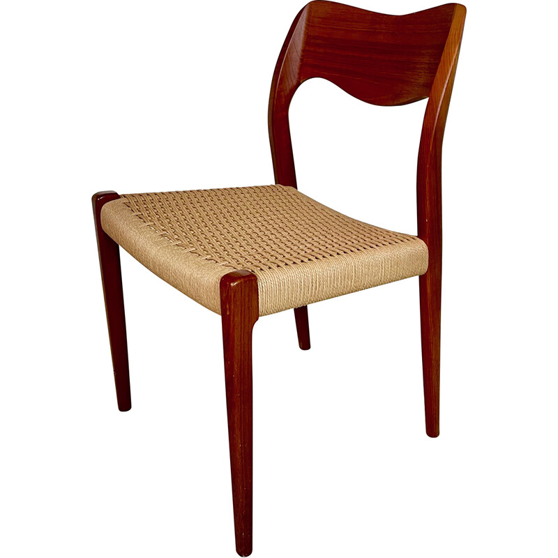 Cadeira de teca Vintage 71 com assento de cordão de papel de Niels O. Møller para J.l. Møllers, Dinamarca 1951s