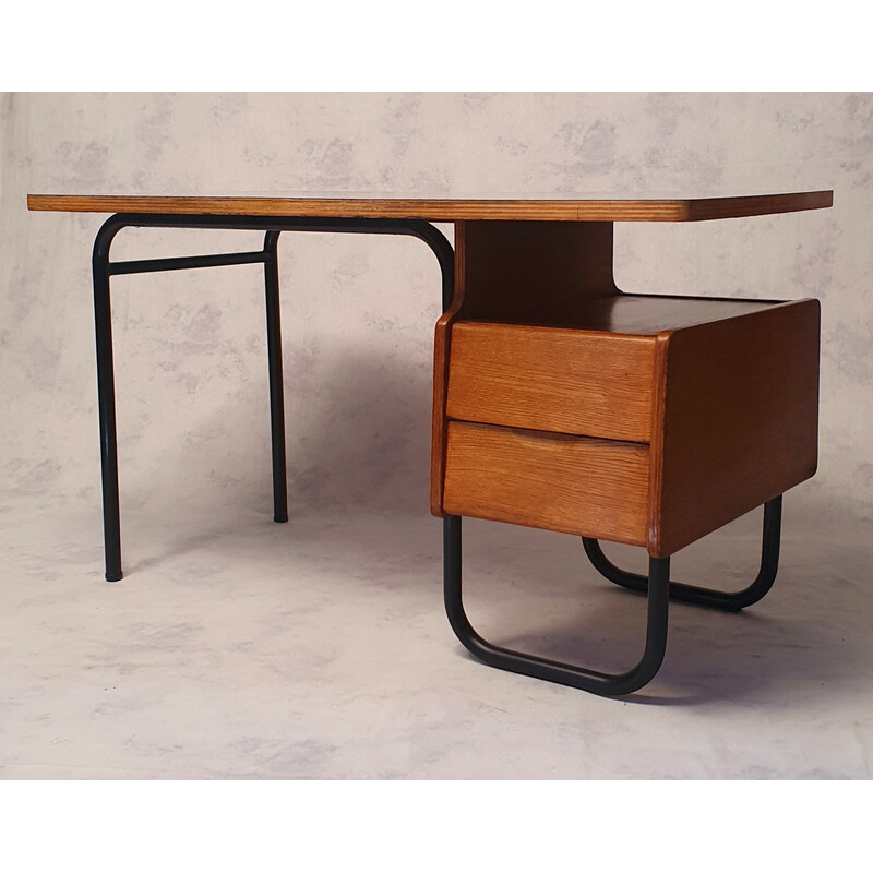 Vintage oakwood desk by Robert Charroy for Mobilor, 1955