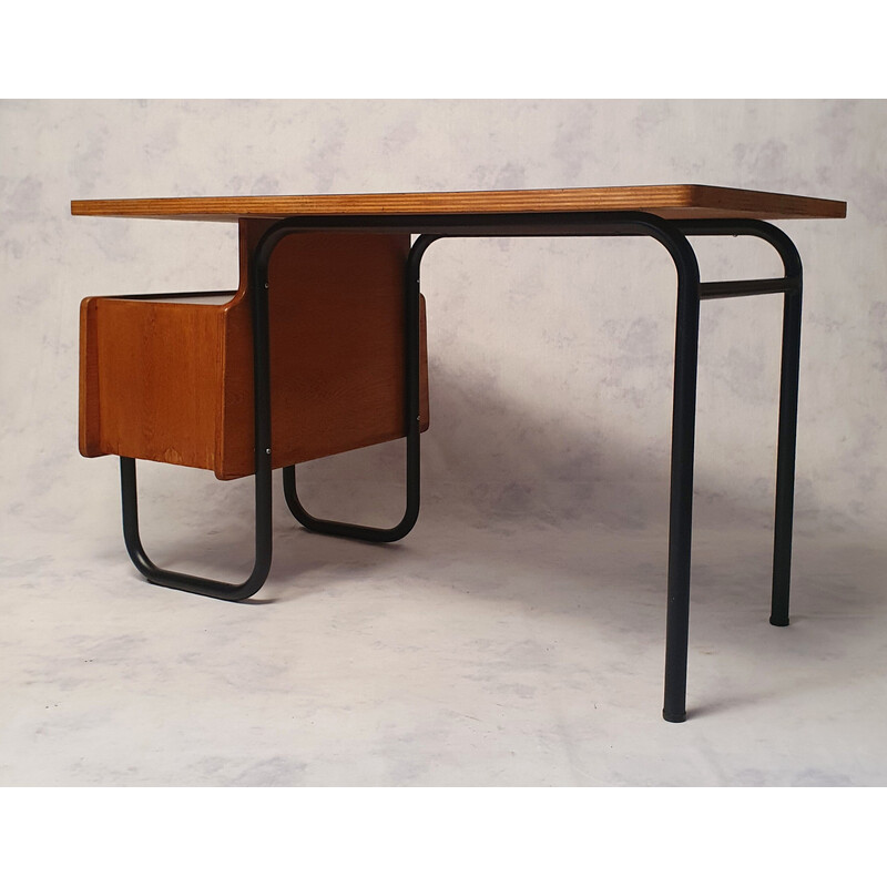 Vintage oakwood desk by Robert Charroy for Mobilor, 1955