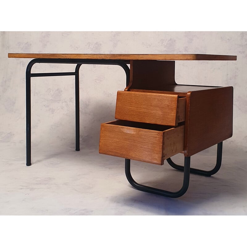 Bureau vintage en chêne de Robert Charroy pour Mobilor, 1955
