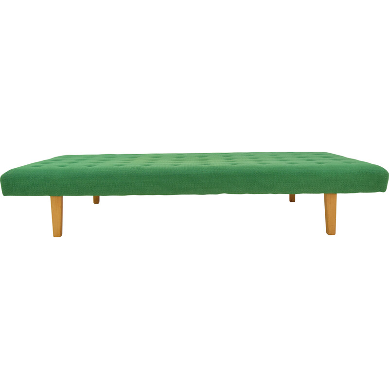 Mid-century wood and fabric daybed, Czechoslovakia 1970s