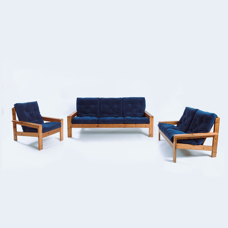 Mid century grenen woonkamer set, 1970