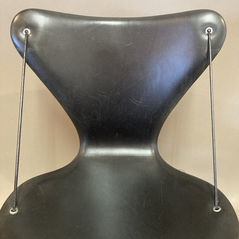 Set van 4 vintage leren en metalen stoelen van Arne Jacobsen voor Fritz Hansen, 1960